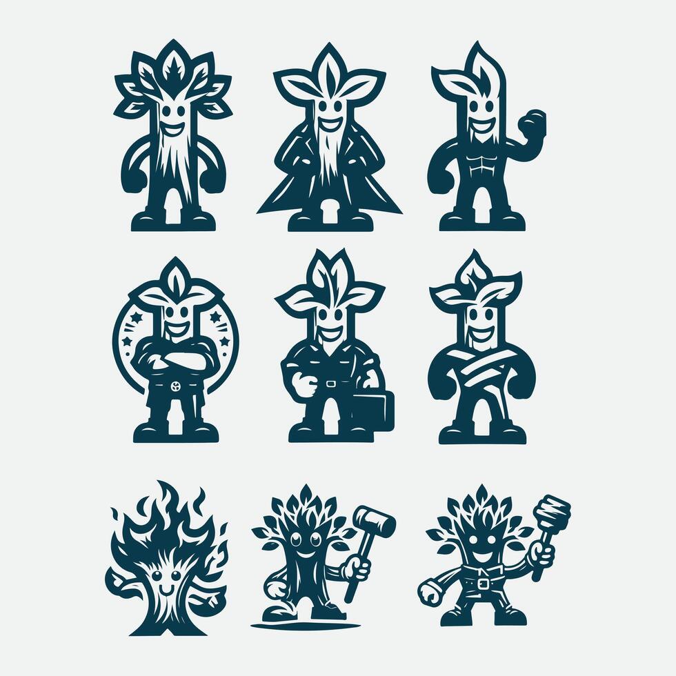 Forest Friend Mascot Trees Collection Logo vector