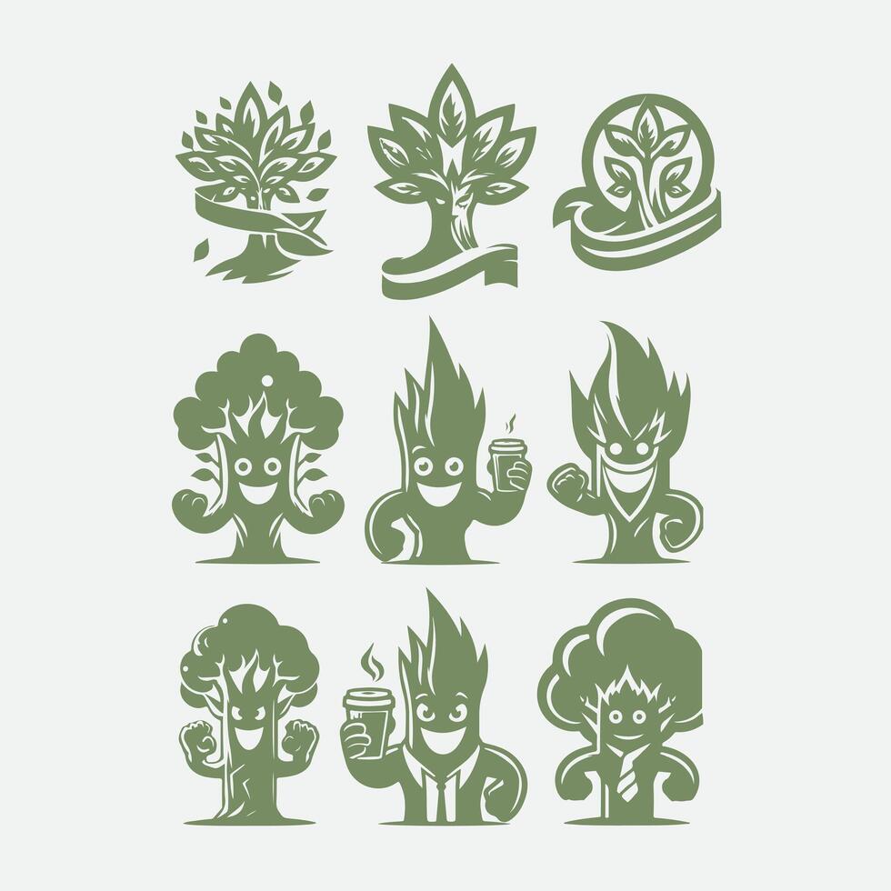 Rooted Rambler Mascot tree collection logo vector