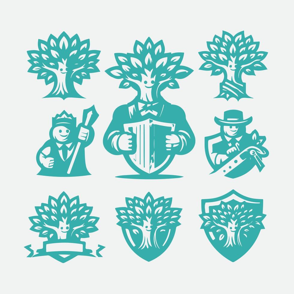 Cedar Sage Mascot tree collection logo vector