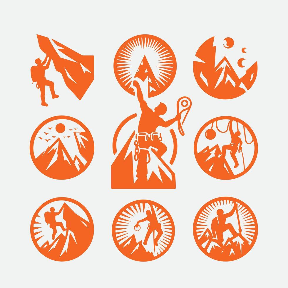 Vertical Pulse Rock Climbing Collection Logo Design vector