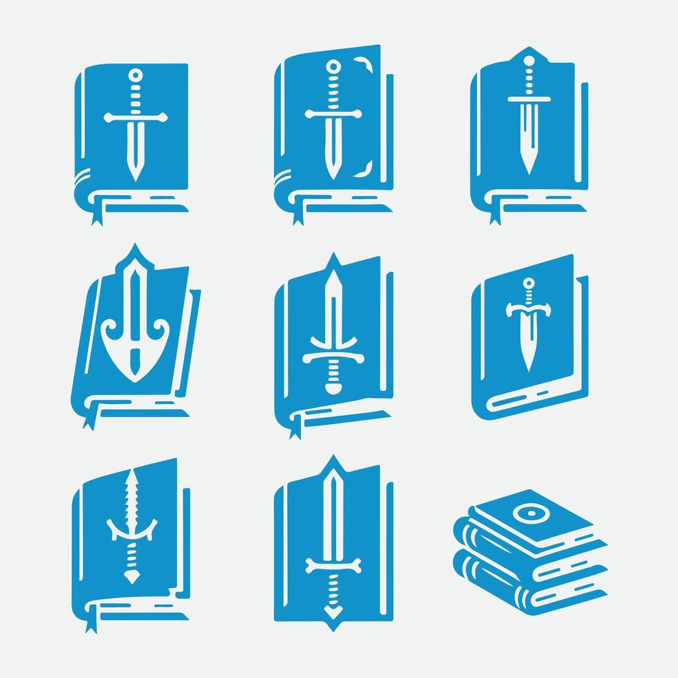 Sword of the Ancients Sword books collection logo vector