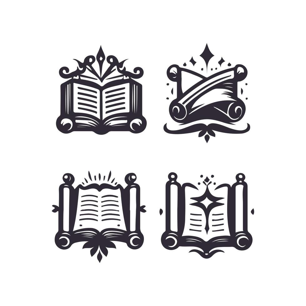 Scroll bound Open Scrolls Book collection logo vector