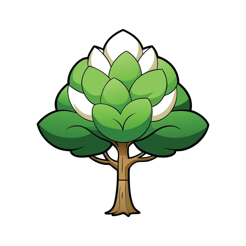 Evergreen Magnolia Tree Bold Artistic Outline vector