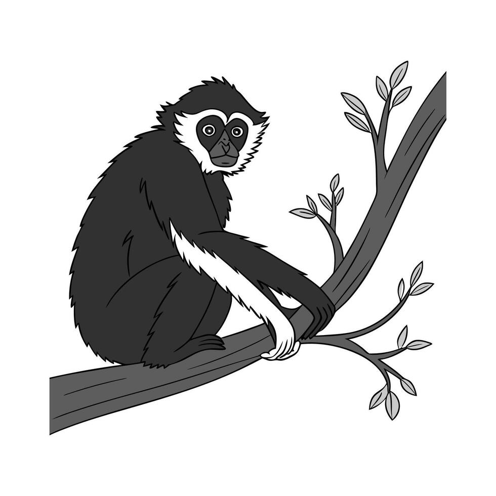 Charming BlackCrested Gibbon on White vector