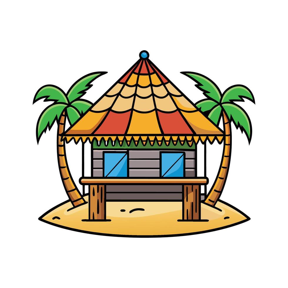 Tropical Bamboo Hut on Beach vector