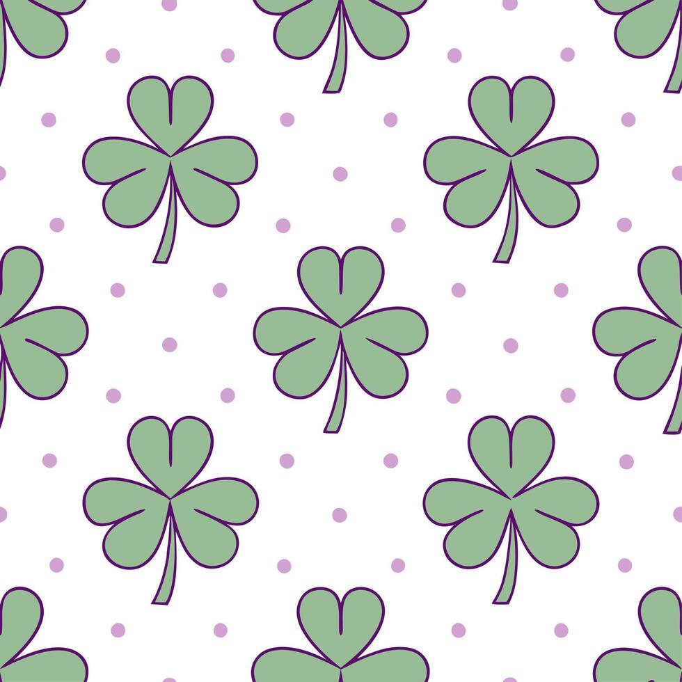 Whimsical watercolor clover seamless pattern with pastel splashes and drips on white Set 2 vector