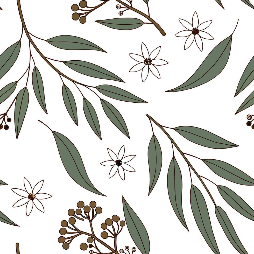 Rustic eucalyptus seamless tiles pattern with dried eucalyptus motifs and earthy green tones ideal for country style kitchens Set 7 vector