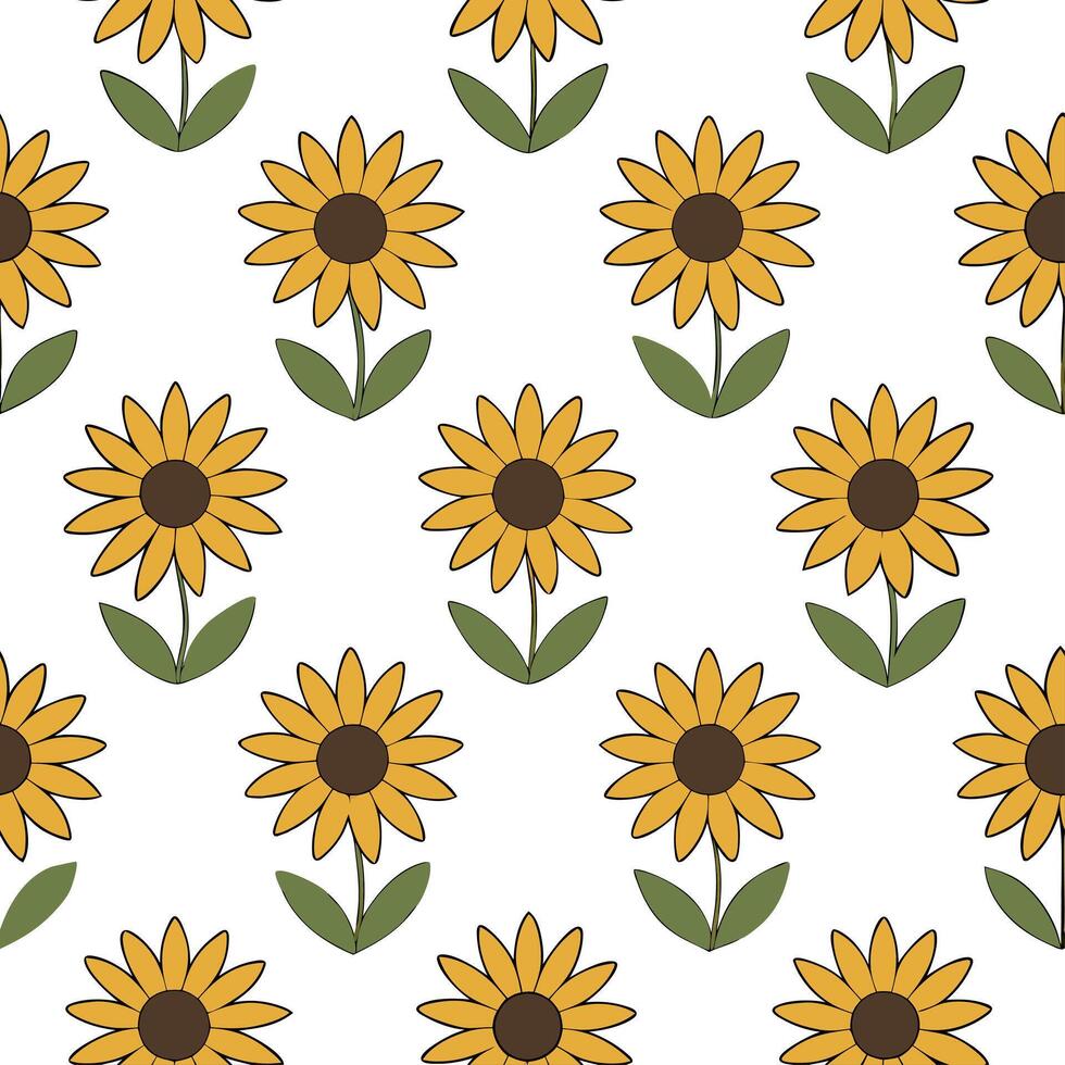 Rustic garden flowers seamless tiles pattern with hand drawn sunflowers and wildflowers in earthy tones ideal for farmhouse kitchens Set 2 vector