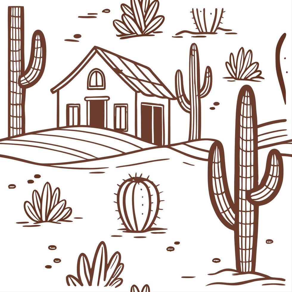 Rustic cactus seamless tiles pattern with dried cactus motifs and earthy green tones ideal for country style kitchens Set 5 vector