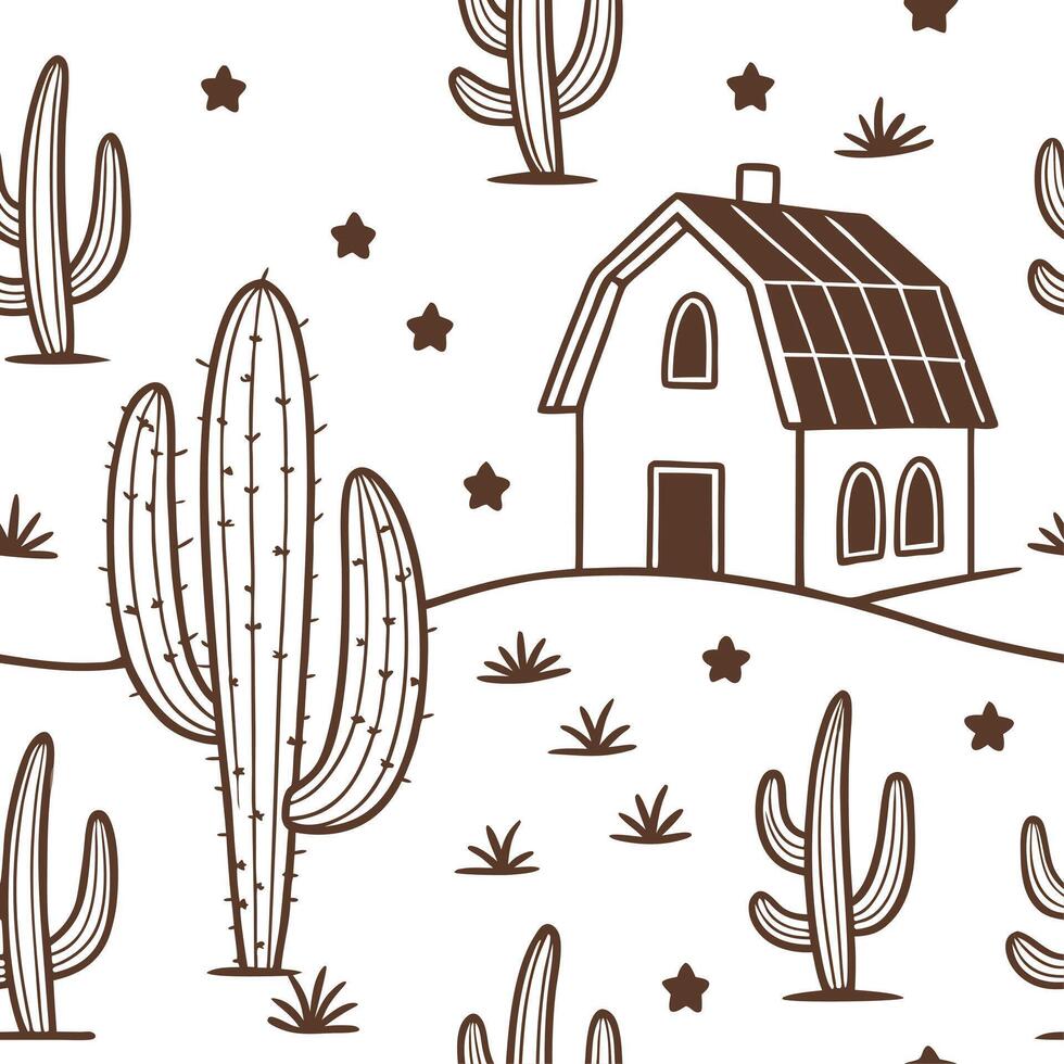 Rustic cactus seamless tiles pattern with dried cactus motifs and earthy green tones ideal for country style kitchens vector