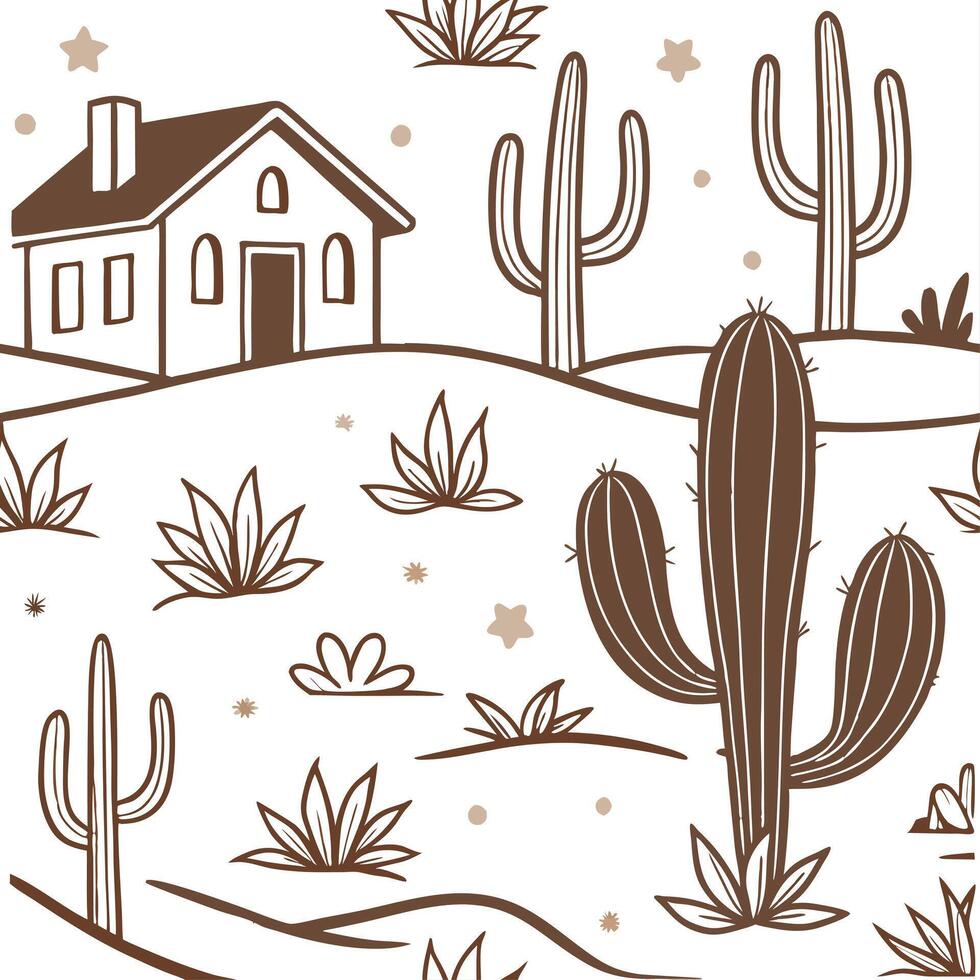 Rustic cactus seamless tiles pattern with dried cactus motifs and earthy green tones ideal for country style kitchens Set 4 vector