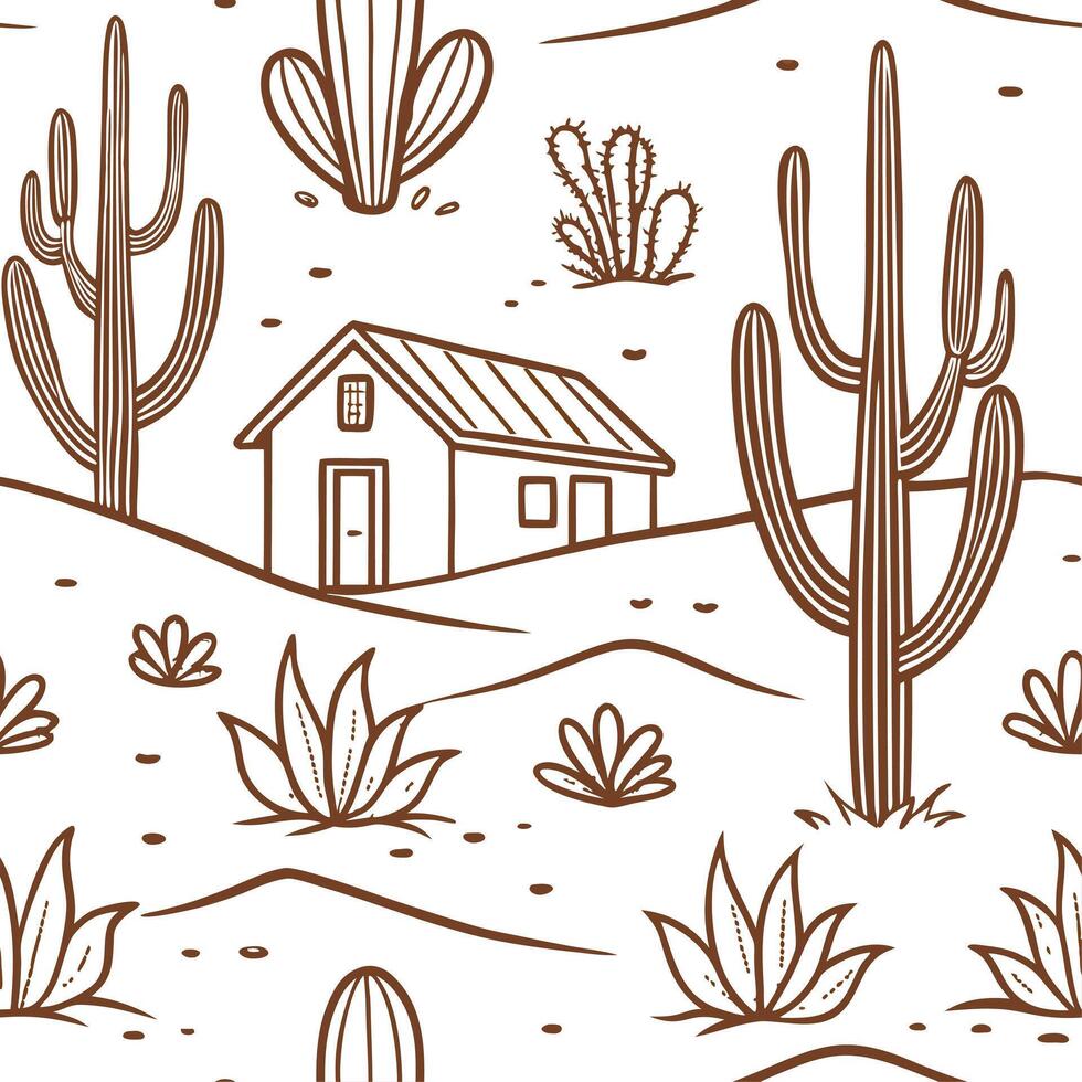 Rustic cactus seamless tiles pattern with dried cactus motifs and earthy green tones ideal for country style kitchens Set 2 vector