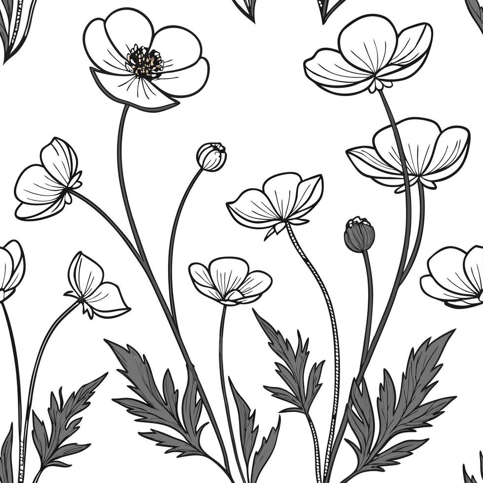 Rustic buttercup seamless pattern with earthy tones and natural textures on white background Set 2 vector