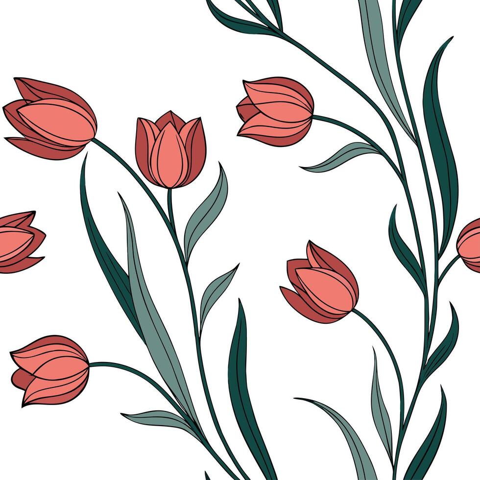 Industrial tulip seamless tiles pattern with bold lines and metallic accents on white background ideal for modern lofts Set 2 vector