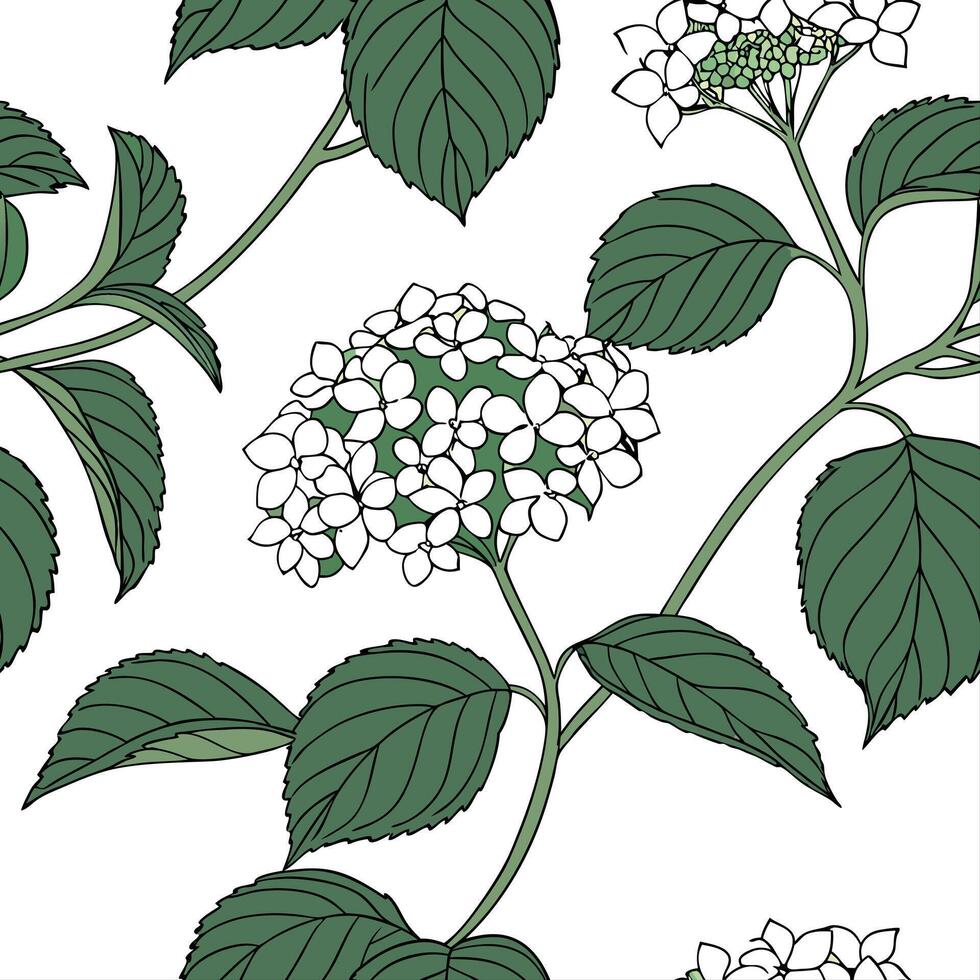 Industrial hydrangea seamless tiles pattern with bold lines and metallic accents on white background ideal for modern lofts Set 5 vector