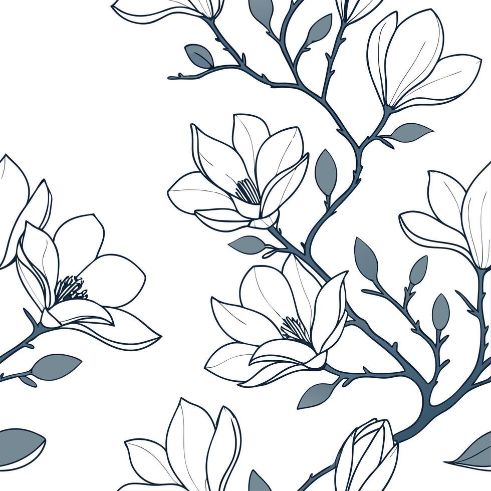 Industrial magnolia seamless tiles pattern with bold lines and metallic accents on white background ideal for modern lofts Set 2 vector