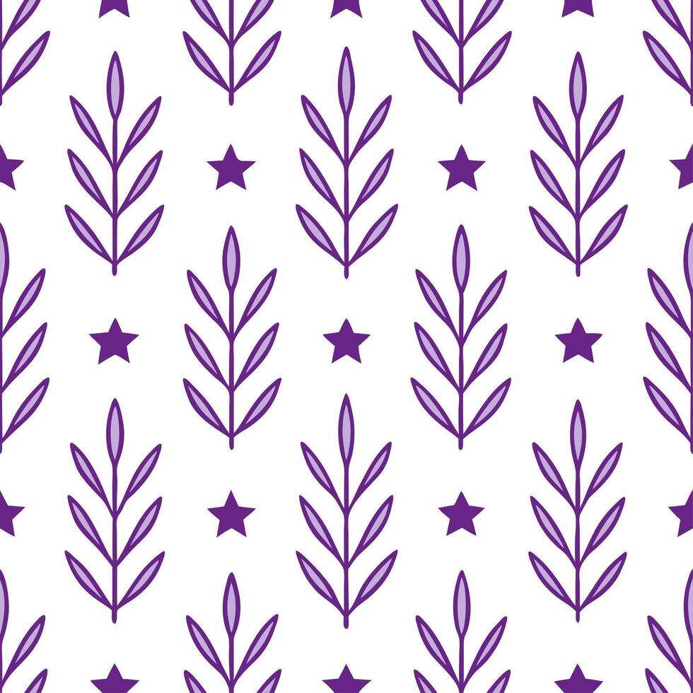 Heather and stars seamless pattern magical isolated white background perfect for night themed textiless branding packaging vector