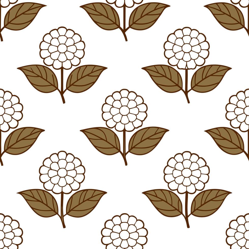 Farmhouse hydrangea seamless tiles pattern with vintage hydrangeas and warm brown accents on white background ideal for cozy kitchens Set 4 vector