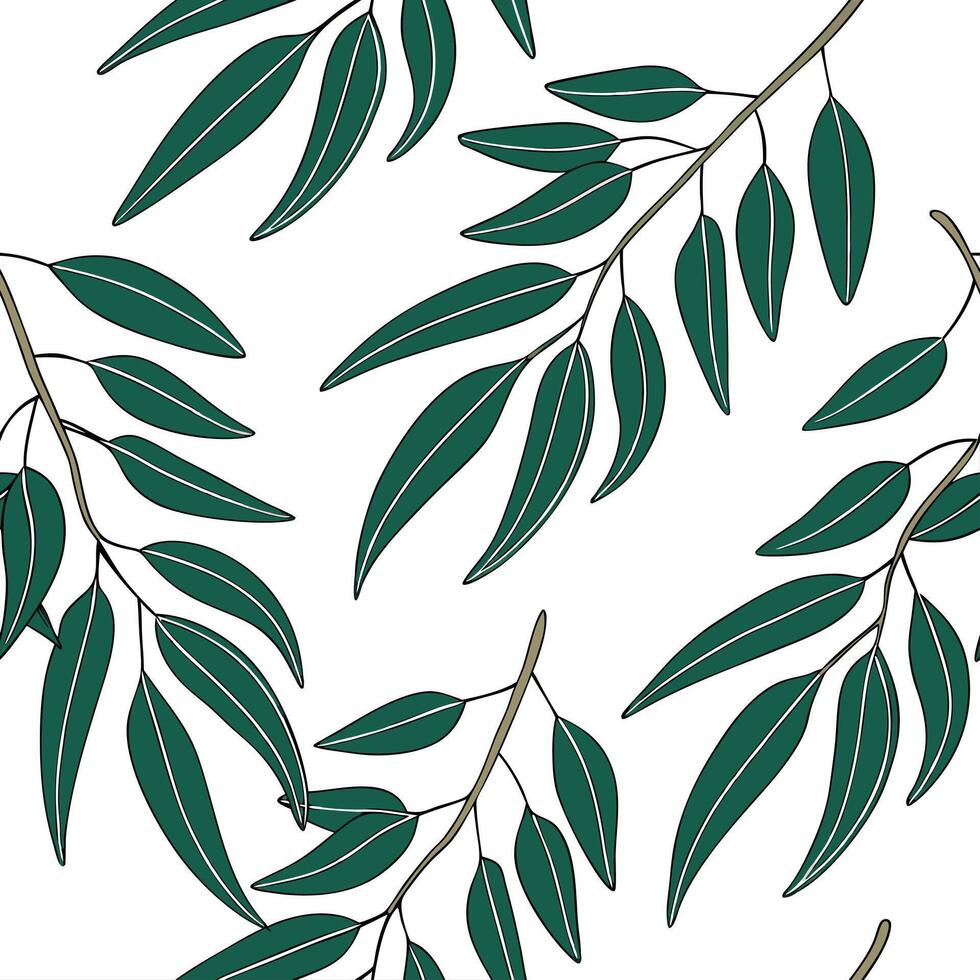 Farmhouse eucalyptus seamless tile pattern with vintage eucalyptus and warm brown accents on white background ideal for cozy kitchens concept as Vintage eucalyptus and warm brown a flat vector