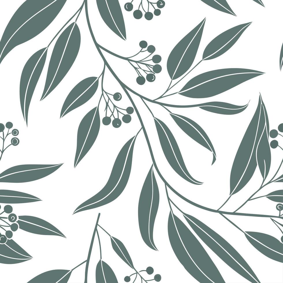 Farmhouse eucalyptus seamless tiles pattern with vintage eucalyptus and warm brown accents on white background ideal for cozy kitchens Set 4 vector