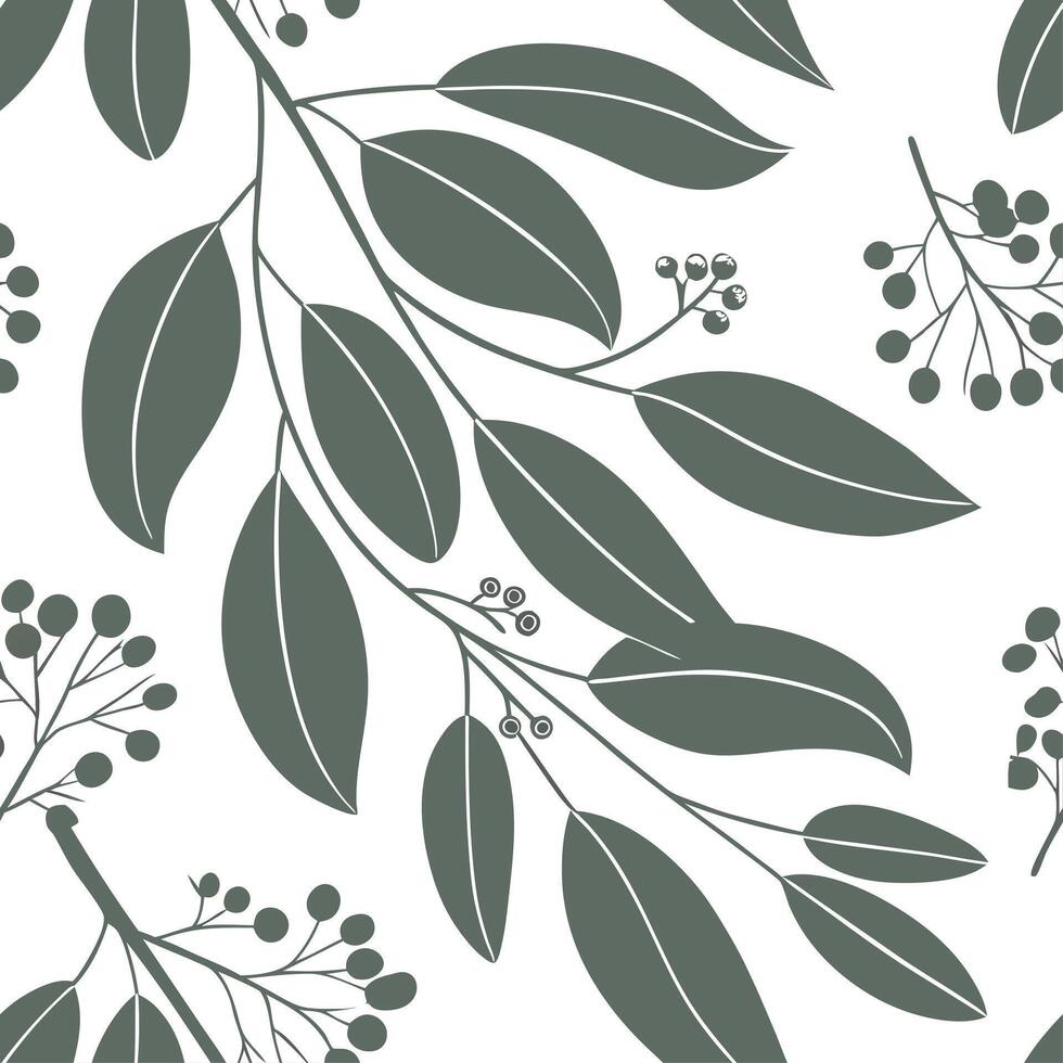 Farmhouse eucalyptus seamless tiles pattern with vintage eucalyptus and warm brown accents on white background ideal for cozy kitchens vector