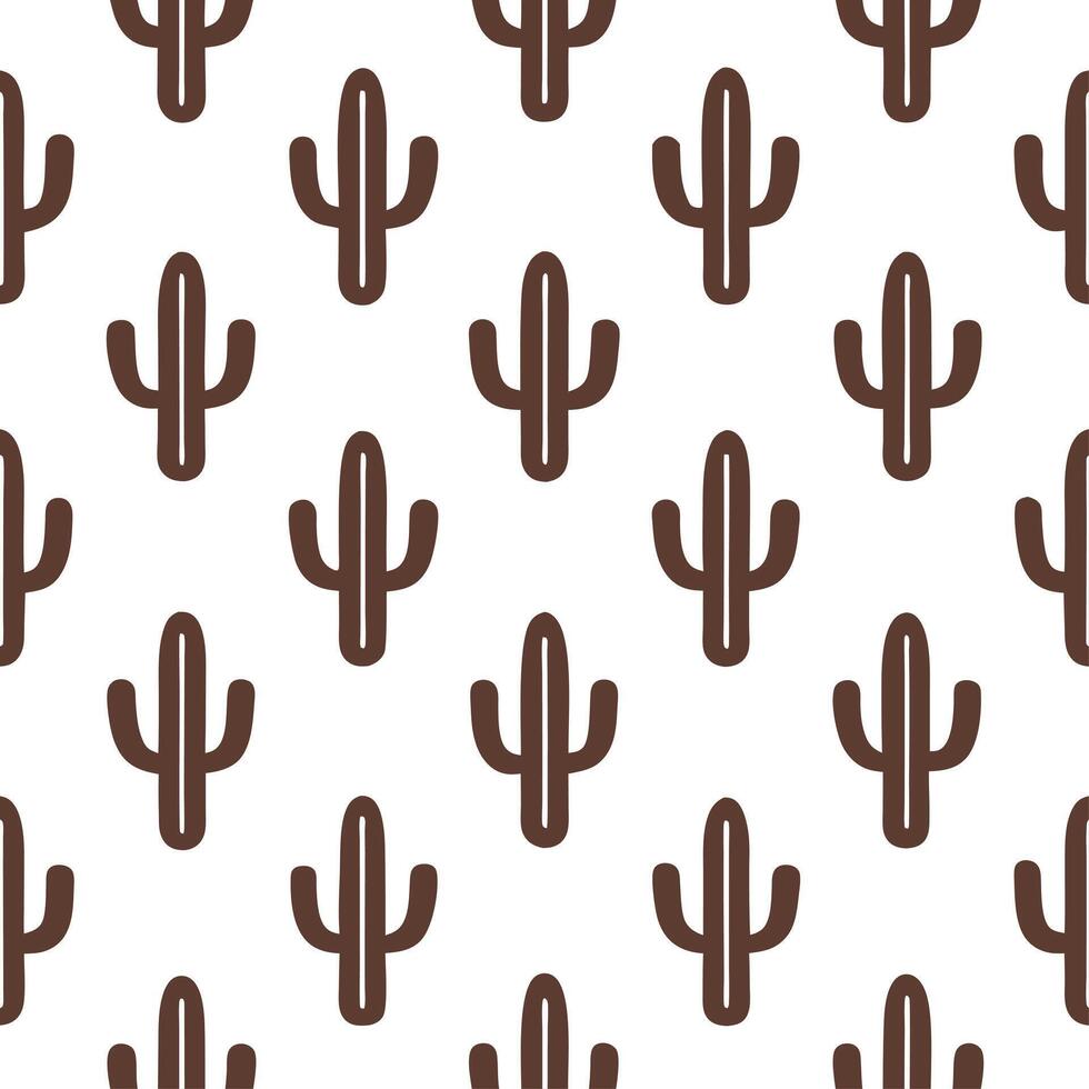 Farmhouse cactus seamless tiles pattern with vintage cactus and warm brown accents on white background ideal for cozy kitchens Set 6 vector