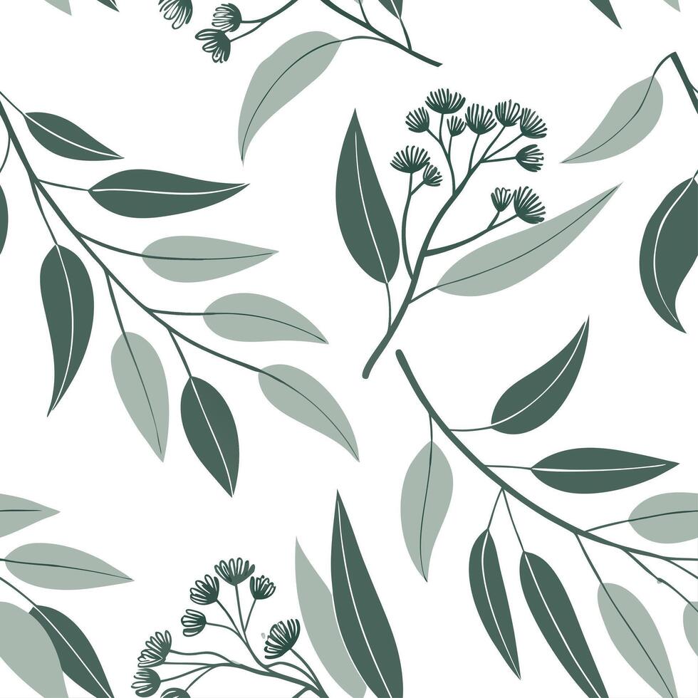 Farmhouse eucalyptus seamless tiles pattern with vintage eucalyptus and warm brown accents on white background ideal for cozy kitchens Set 6 vector