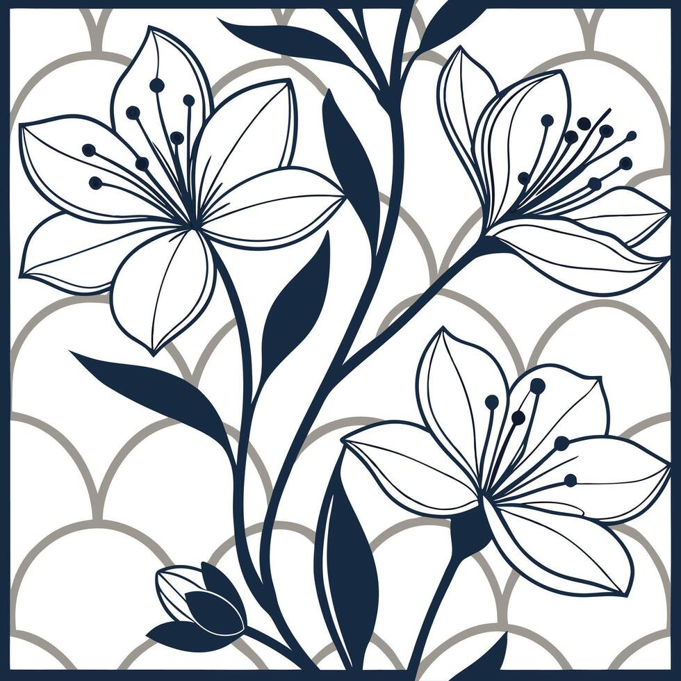 Contemporary geometric floral seamless tiles pattern with sharp lines and contrasting colors for stylish interiors Set 4 vector