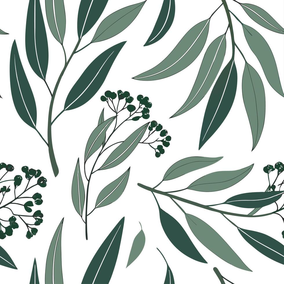 Coastal eucalyptus seamless tiles pattern with airy eucalyptus and light blue accents on white background ideal for beach inspired rooms Set 10 vector
