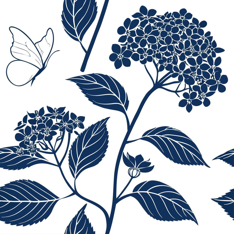 Coastal hydrangea seamless tiles pattern with airy hydrangeas and light blue accents on white background ideal for beach inspired rooms Set 2 vector