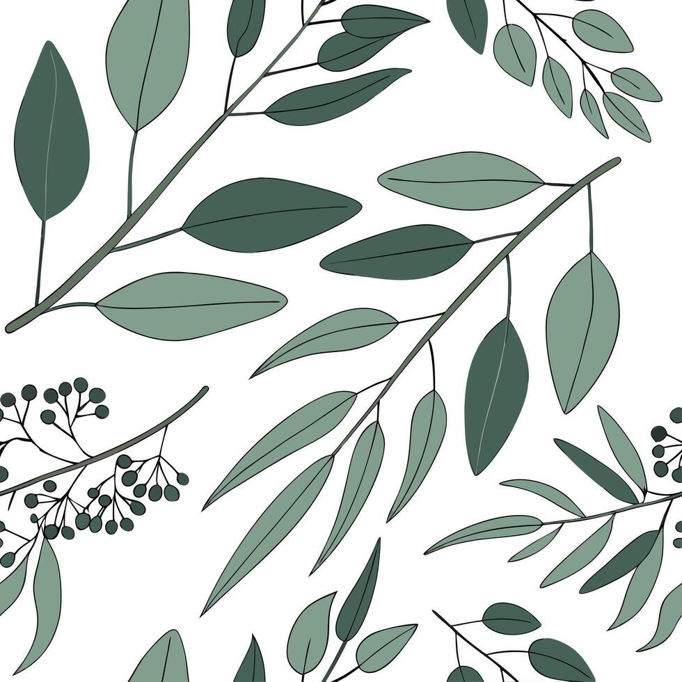 Coastal eucalyptus seamless tiles pattern with airy eucalyptus and light blue accents on white background ideal for beach inspired rooms Set 9 vector