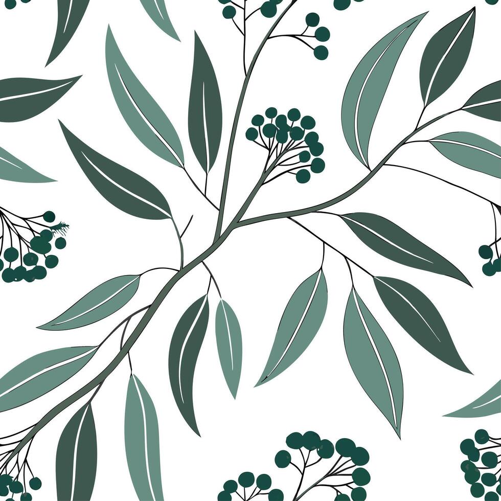 Coastal eucalyptus seamless tiles pattern with airy eucalyptus and light blue accents on white background ideal for beach inspired rooms Set 7 vector