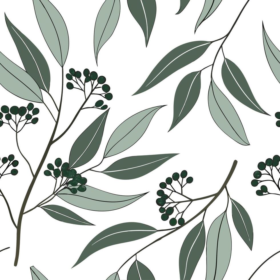 Coastal eucalyptus seamless tiles pattern with airy eucalyptus and light blue accents on white background ideal for beach inspired rooms Set 5 vector