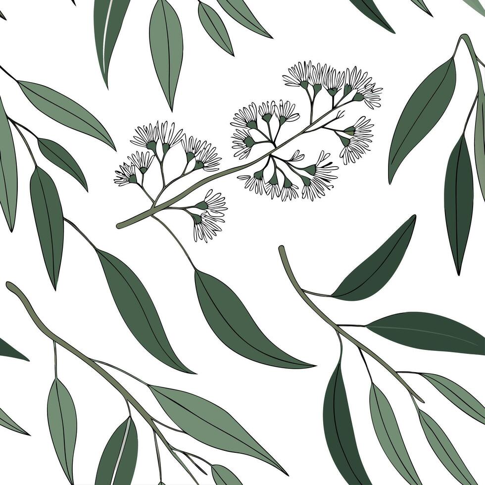 Coastal eucalyptus seamless tiles pattern with airy eucalyptus and light blue accents on white background ideal for beach inspired rooms Set 8 vector