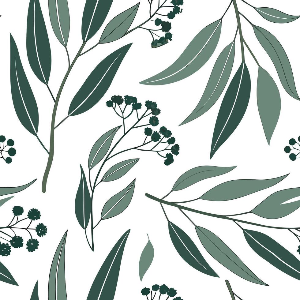 Coastal eucalyptus seamless tiles pattern with airy eucalyptus and light blue accents on white background ideal for beach inspired rooms Set 6 vector