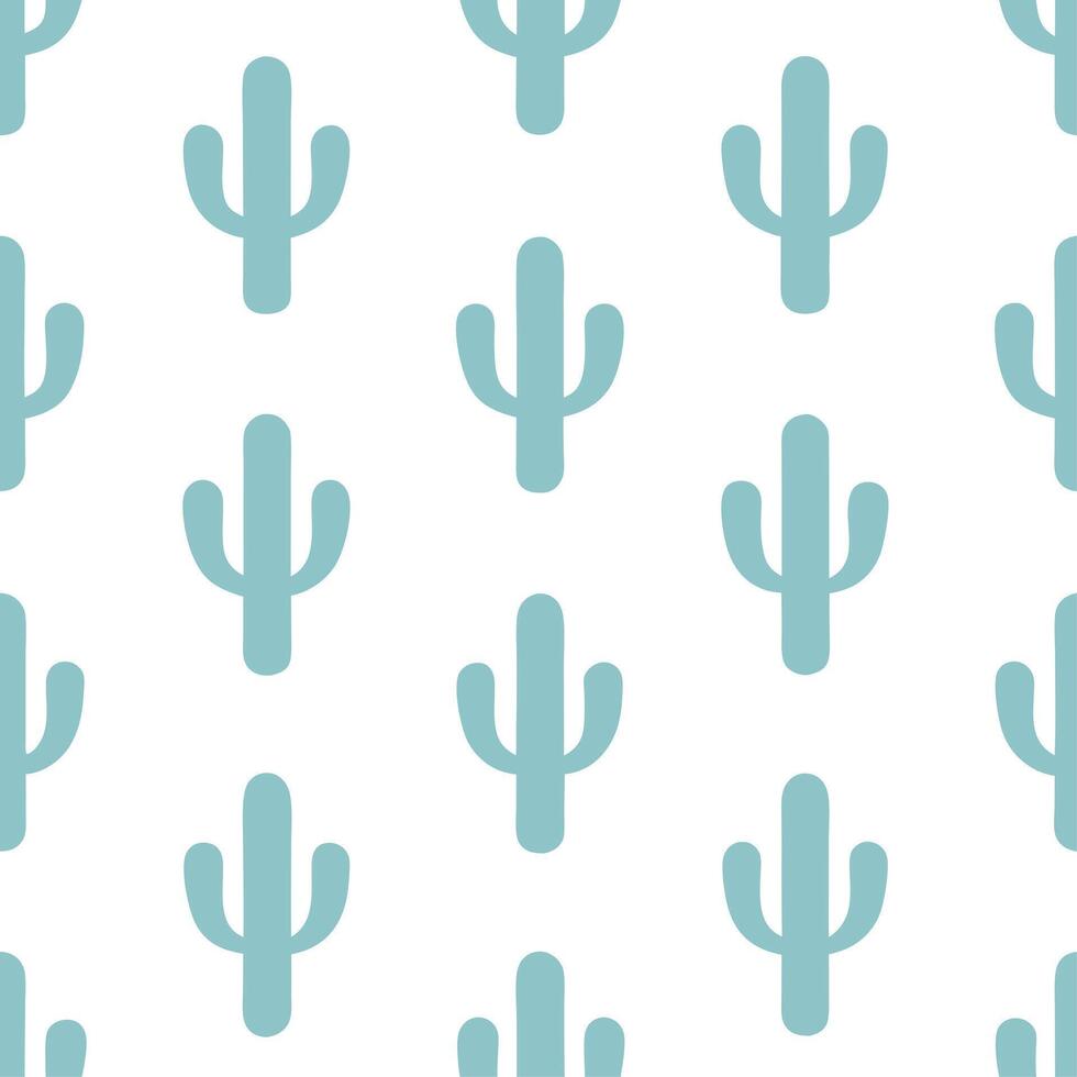 Coastal cactus seamless tiles pattern with airy cactus and light blue accents on white background ideal for beach inspired rooms Set 5 vector