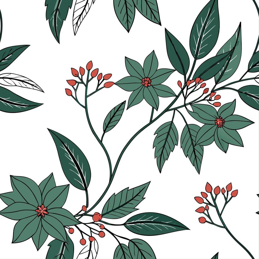 Botanical garden poinsettia seamless tiles pattern with various poinsettia species in natural reds on white background perfect for serene spaces Set 4 vector