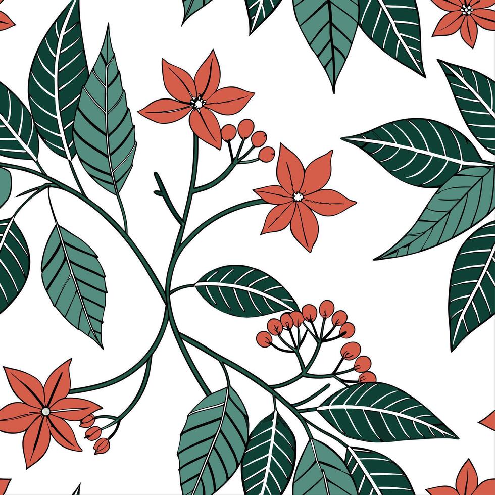 Botanical garden poinsettia seamless tiles pattern with various poinsettia species in natural reds on white background perfect for serene spaces Set 3 vector