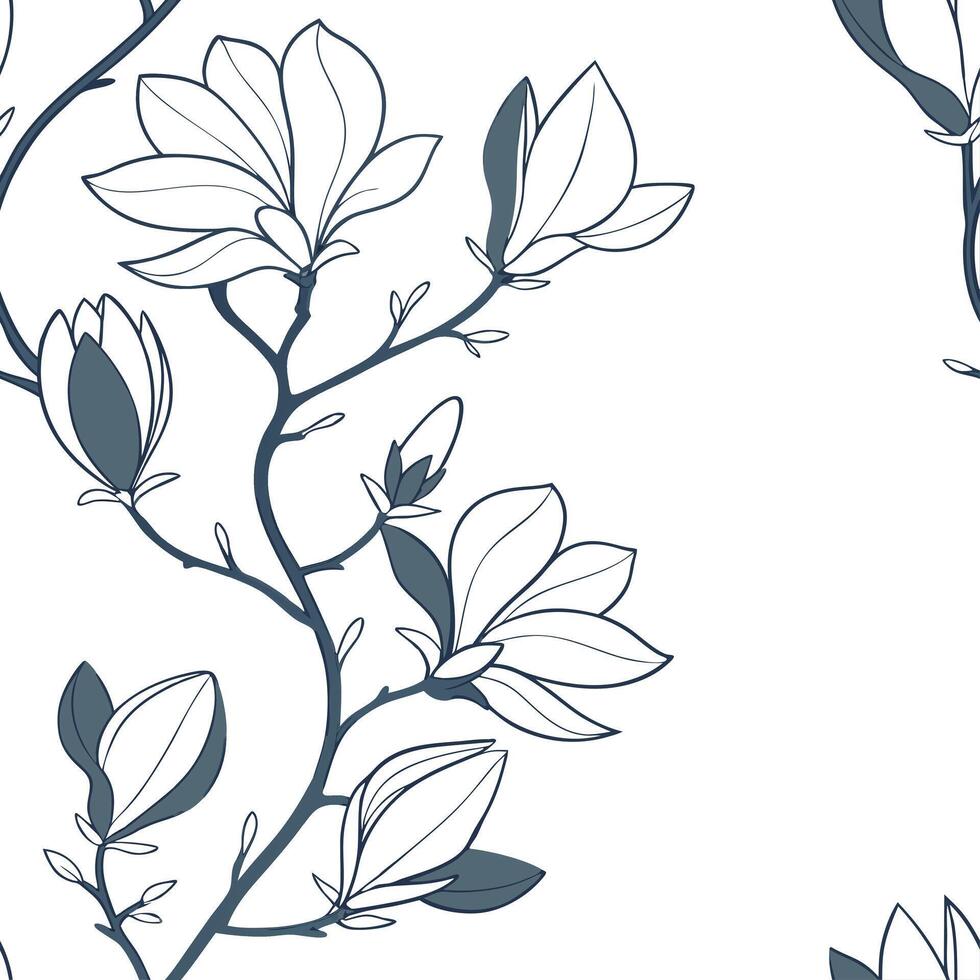 Botanical garden magnolia seamless tiles pattern with various magnolia species in natural pinks on white background perfect for serene spaces Set 10 vector