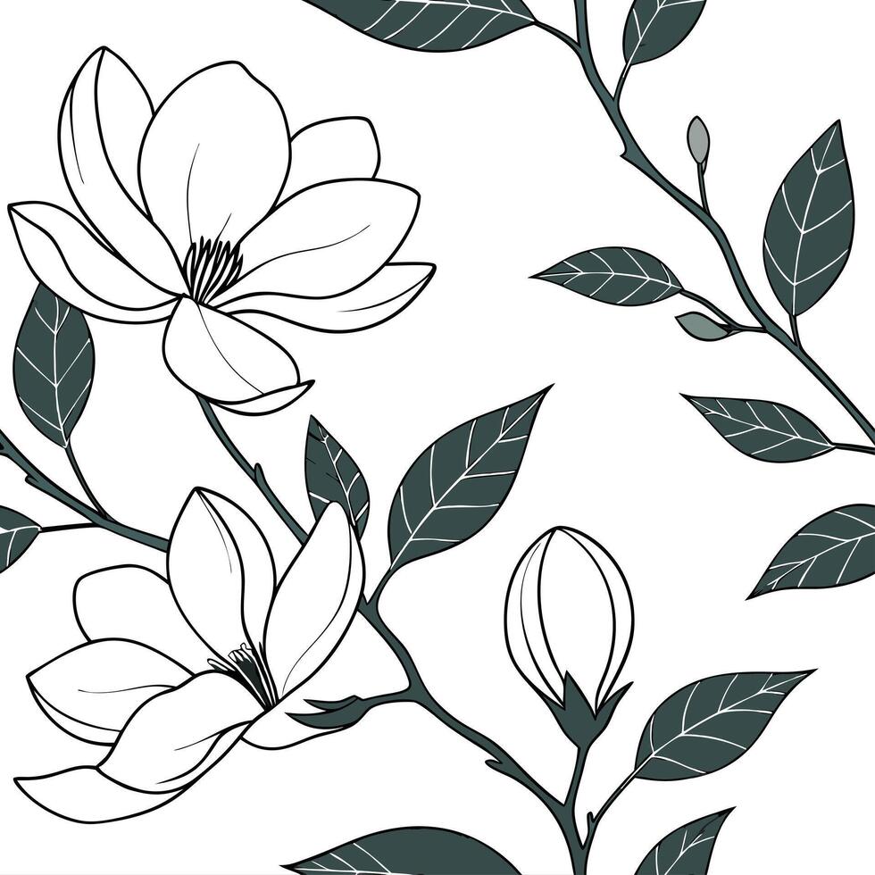 Botanical garden magnolia seamless tiles pattern with various magnolia species in natural pinks on white background perfect for serene spaces Set 11 vector