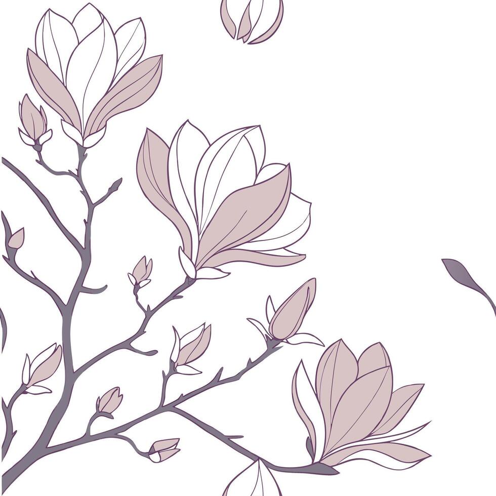 Botanical garden magnolia seamless tiles pattern with various magnolia species in natural pinks on white background perfect for serene spaces Set 8 vector
