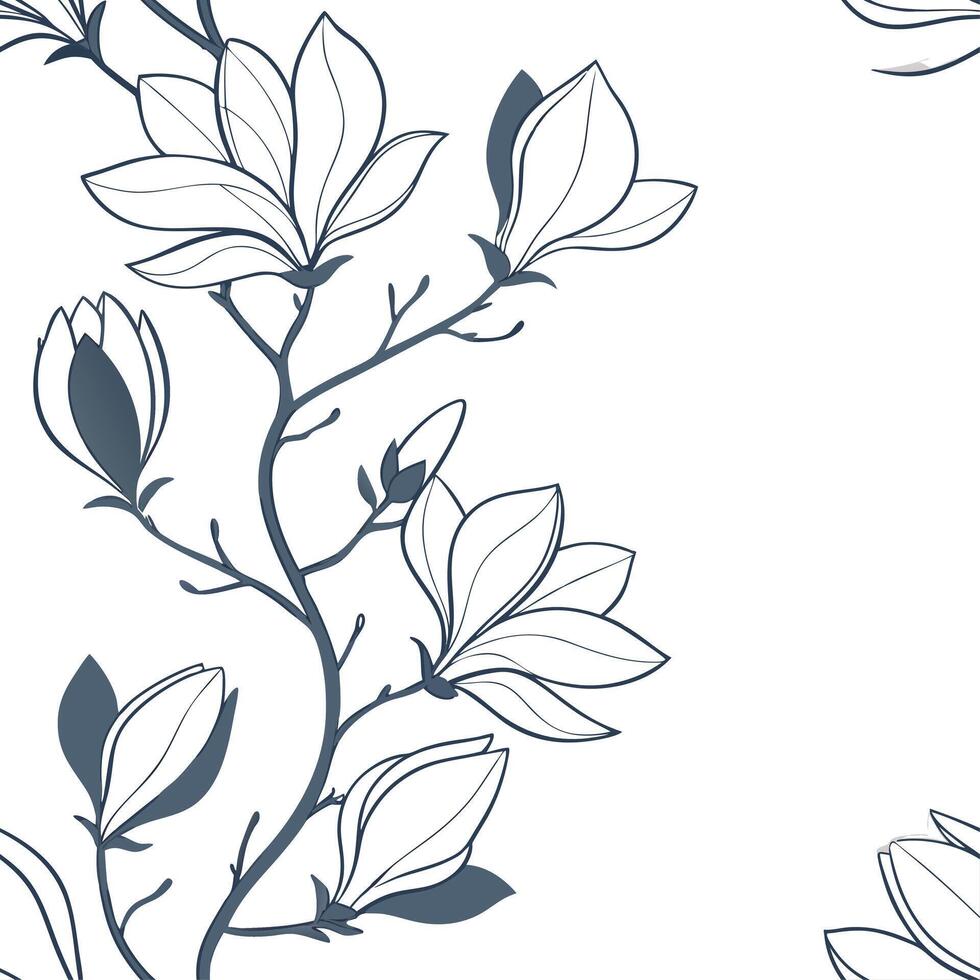 Botanical garden magnolia seamless tiles pattern with various magnolia species in natural pinks on white background perfect for serene spaces Set 4 vector