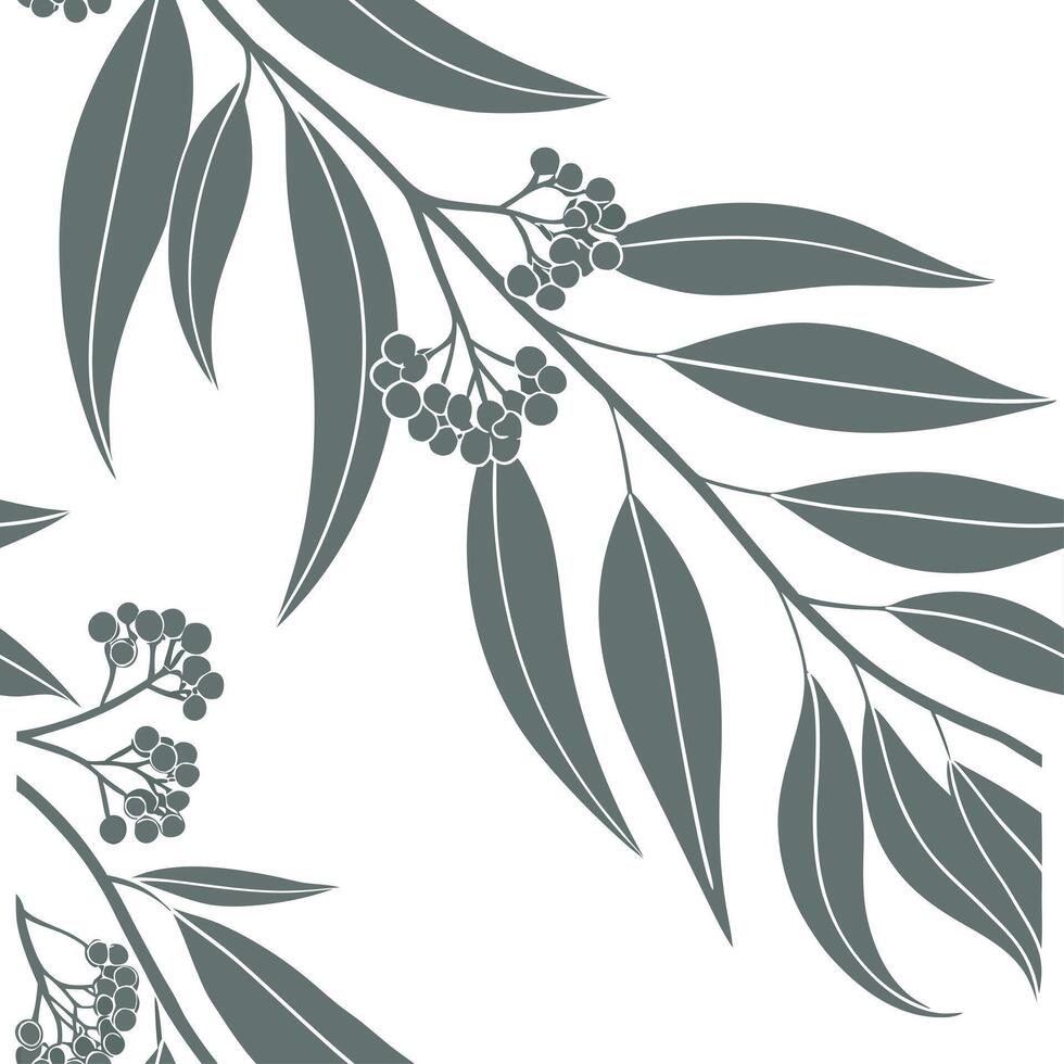 Botanical garden eucalyptus seamless tiles pattern with various eucalyptus species in natural greens on white background perfect for serene spaces Set 9 vector