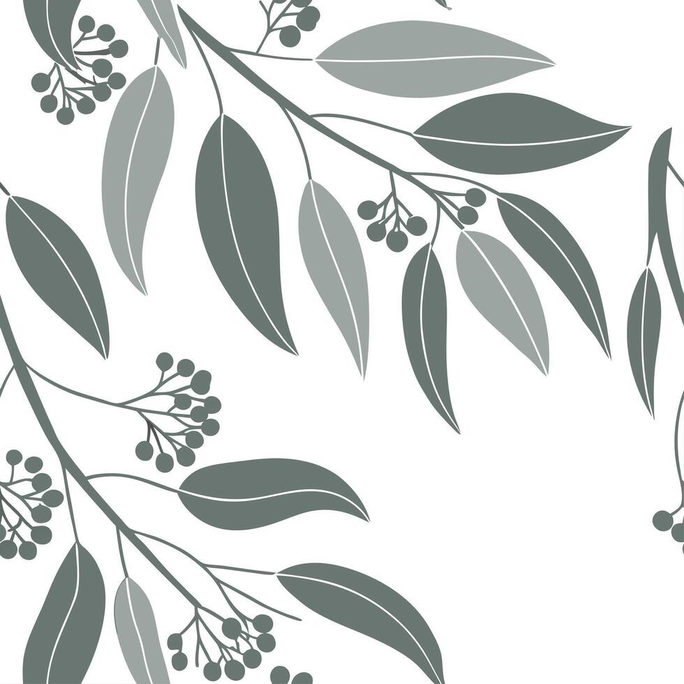 Botanical garden eucalyptus seamless tiles pattern with various eucalyptus species in natural greens on white background perfect for serene spaces Set 2 vector