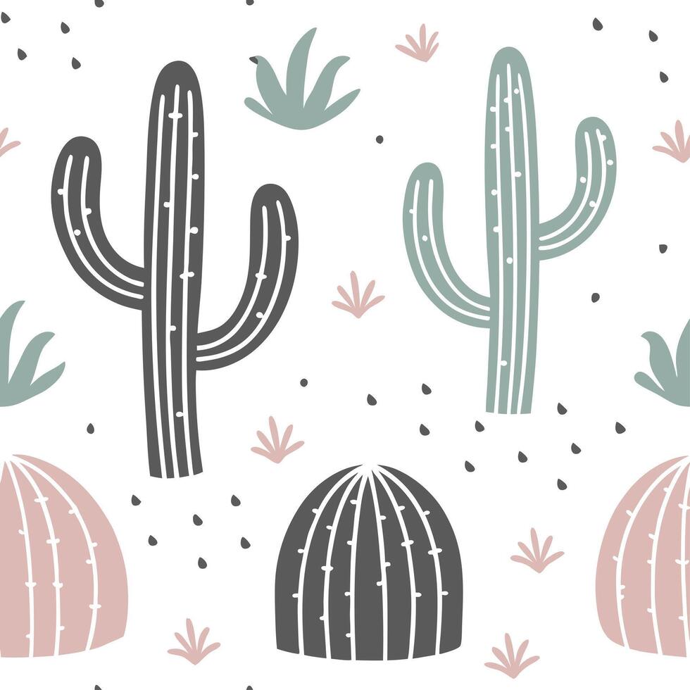 Botanical garden cactus seamless tiles pattern with various cactus species in natural greens on white background perfect for serene spaces Set 5 vector
