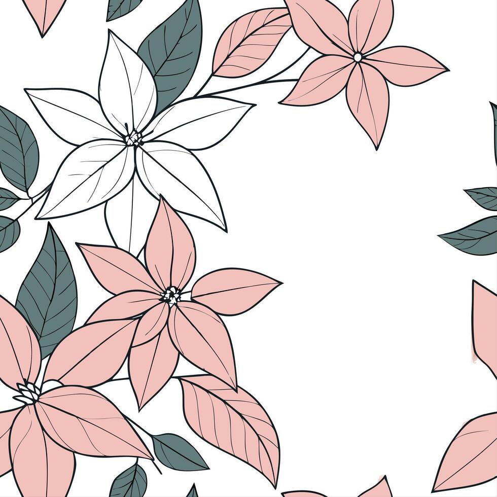 Bohemian poinsettia seamless tiles pattern with vibrant red blooms and intricate leaf details on white background ideal for eclectic spaces Set 6 vector