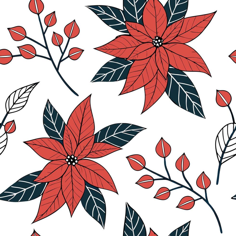 Art Deco poinsettia seamless tiles pattern with symmetrical poinsettia motifs and gold accents for glamorous interiors Set 7 vector