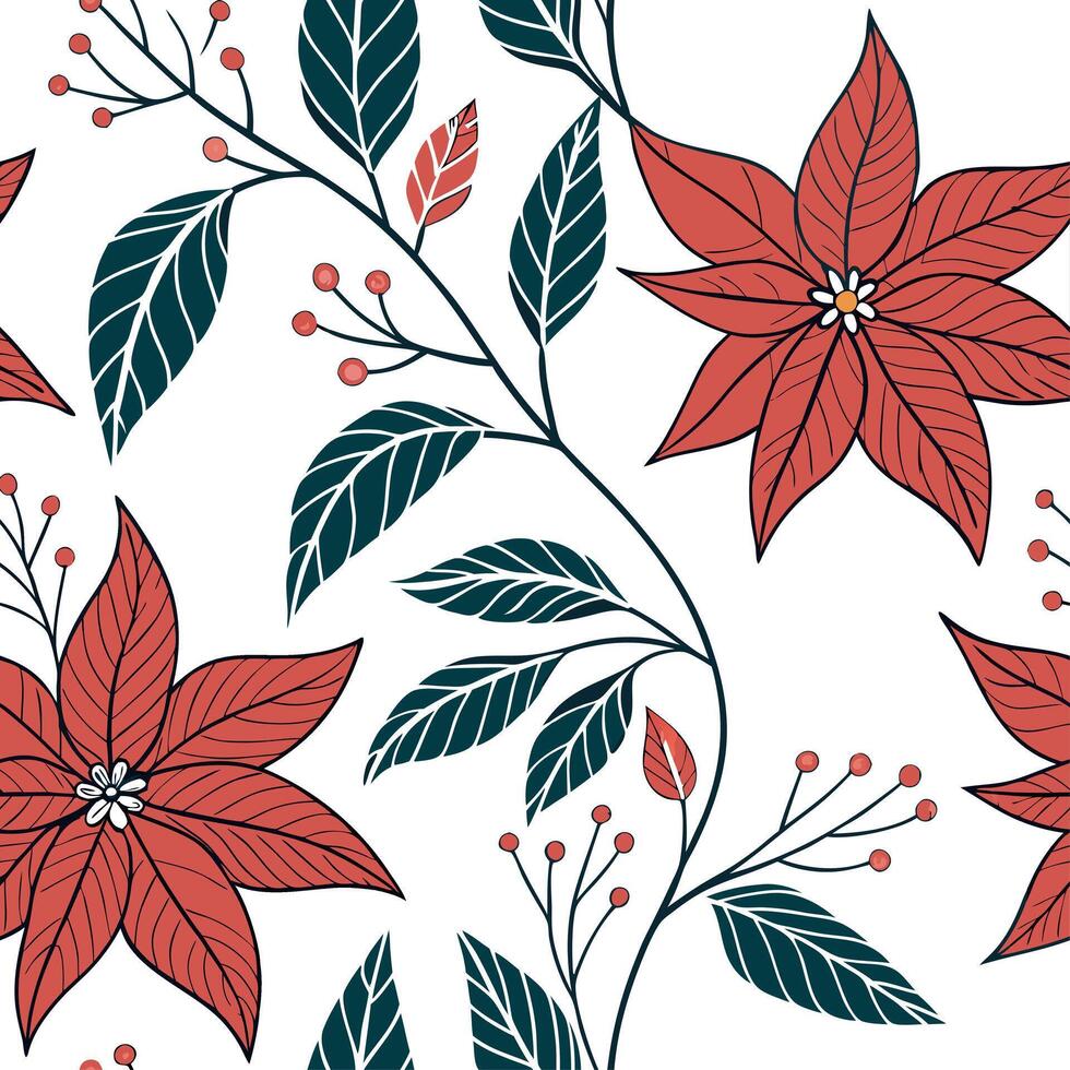 Art Deco poinsettia seamless tiles pattern with symmetrical poinsettia motifs and gold accents for glamorous interiors Set 6 vector