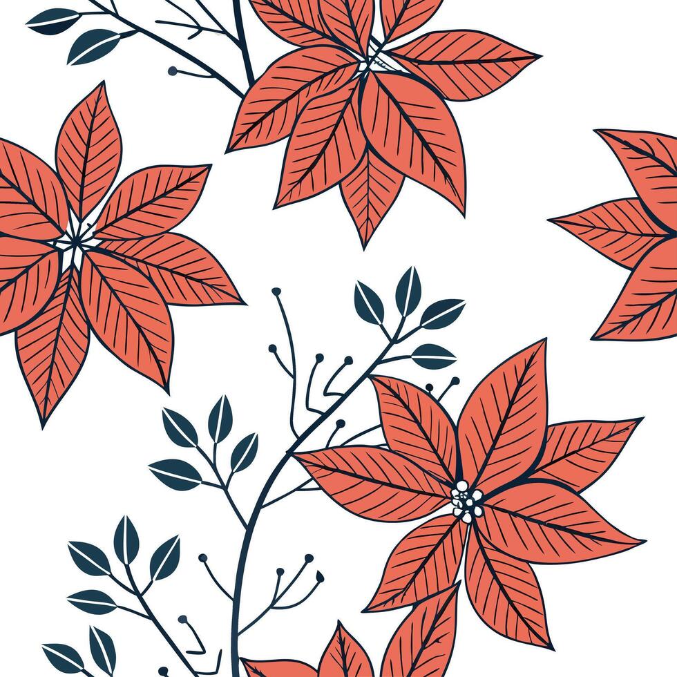 Art Deco poinsettia seamless tiles pattern with symmetrical poinsettia motifs and gold accents for glamorous interiors Set 4 vector