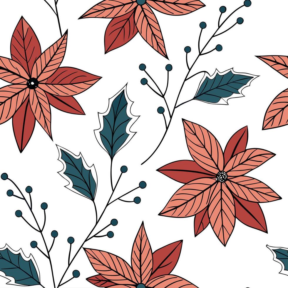 Art Deco poinsettia seamless tiles pattern with symmetrical poinsettia motifs and gold accents for glamorous interiors Set 5 vector